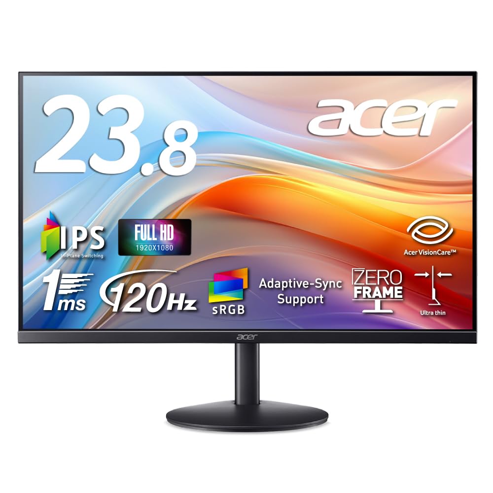 Acer SA243YG0bi Full HD IPS sRGB 1ms 120Hz Zero Frame HDMI Mini Blue Light Acer Display Color VESA Mount Compatible 23.8-inch Anti-Glare 99% (VRB)