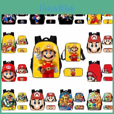 Super Mario Backpack School Bag With Lunch Bag And Pencil Pouch High Capacity Wear Resistant Breathable