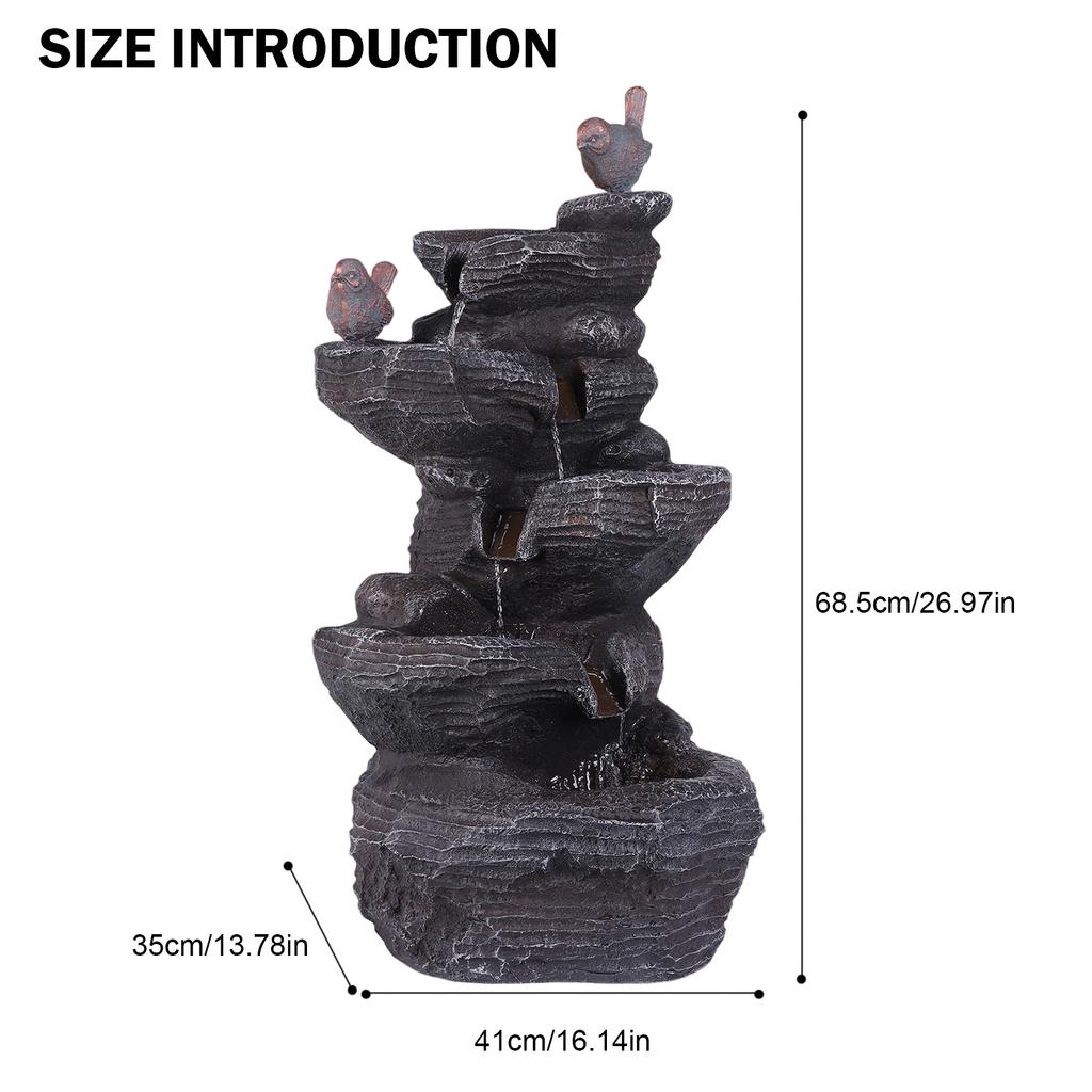 Cascading Rock Water Fountain with LED Lights Resin Stone Imitation Waterfall Tabletop Fountain for Home and Office Decor