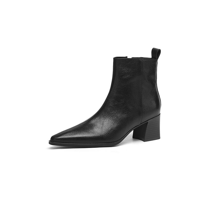 Krazing Pot Zimní kožené kozačky na středním podpatku se špičatou špičkou Chelsea pro ženy, elegantní dámské kotníkové boty na zip