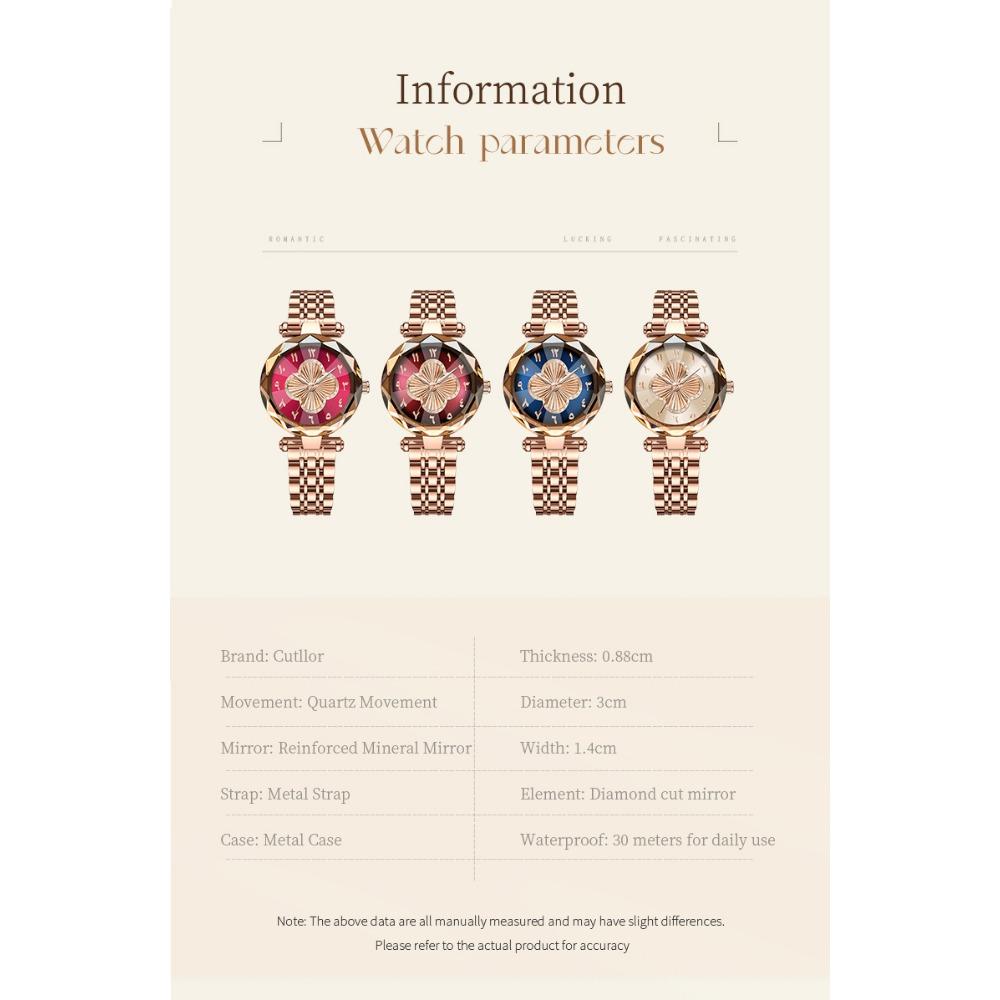 Orologio da Polso da Donna al Quarzo Quadrifoglio Vetro Sfaccettato Bracciale in Acciaio Inossidabile Orologio da Polso Moda Numeri Arabi Orologio Elegante