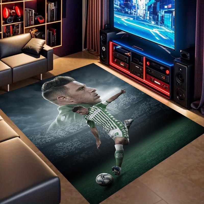 Green White Jersey Football Player Poster Print Area Rug, Sports Fan Non‑Slip Floor Mat for Living Room Bedroom Home Decor
