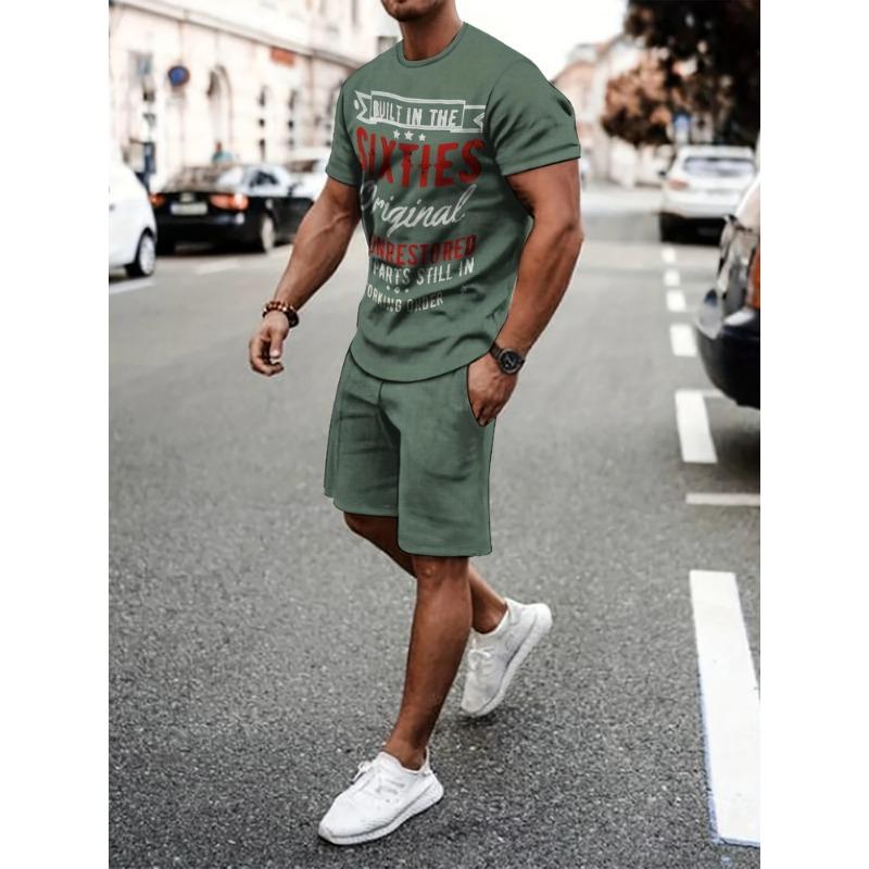 Herren Sommer Kurzarm Set Hip Hop Cartoon Bär Print Kurzarm Oberteil Shorts Lässig Zweiteilig Outdoor Urban Street Fashion