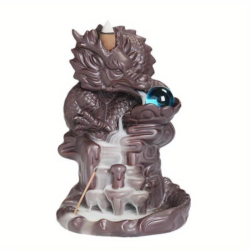 1pc Dragon Lucky Feng Shui Ball Ceramic Handicrafts Home Decorate Backflow Incense Burner Stick Holder Gifts (Without Incense)