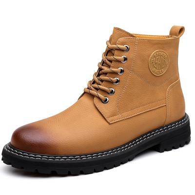 FashionAutumn Winter Platform Boots for Men  Fashion Casual Cow Leather Yellow Cotton Shoes Male Solid Color Wool Work Boots Man