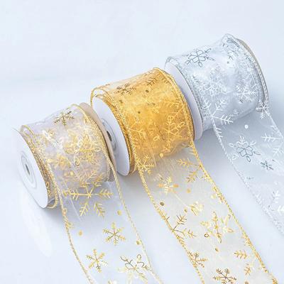 Beautiful Snowflake Pattern Ribbons Gold/Silver Color Snowflake Christmas Tree Decoration Gift Box Packaging Ribbon