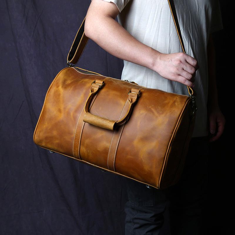Retro Leather Men's Travel Bag Crazy-horse Leather Large-capacity Luggage Bag Top Layer Cowhide Men Portable Diagonal Bag NZPJ