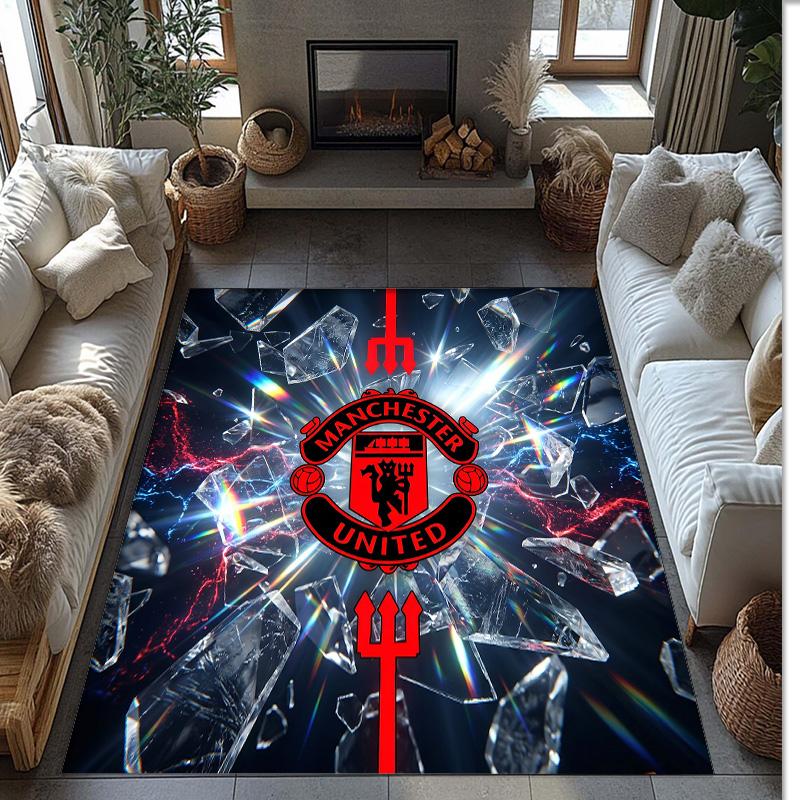 Tappeto in Flanella Stampato Manchester United Antiscivolo Morbido Poliestere Tappeto per Pavimento Tappetino Decorativo per Interni per Camera da Letto Soggiorno Divano