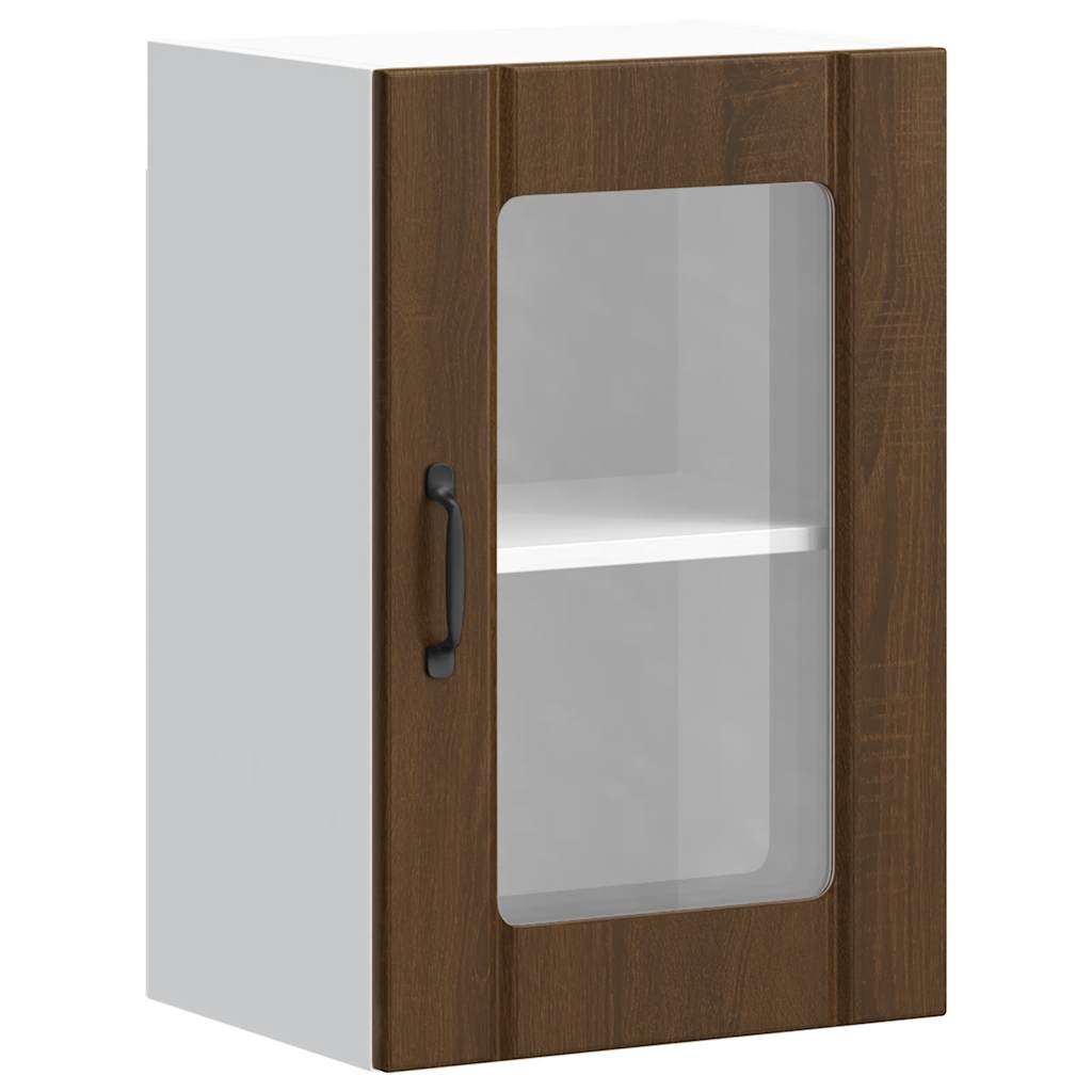 Kitchen Wall Cabinet with Glass Doors Lucca Brown Oak