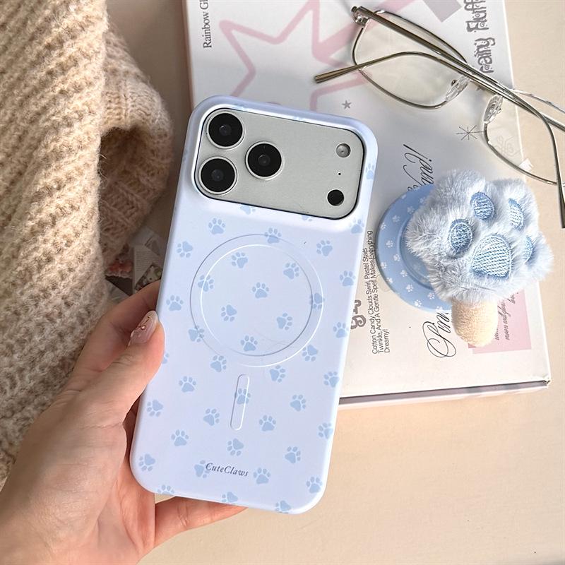 Plush Paw Print Magnetic Stand Phone Case for iPhone 17, 16 Pro Max, 15 Pro iPhone 17 Pro Max