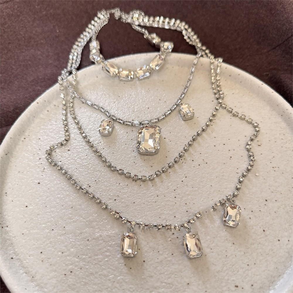 Tassels Shoulder Chain Necklace Multilayer Shine Rhinestone Necklace Back Body Chain  Evening Party