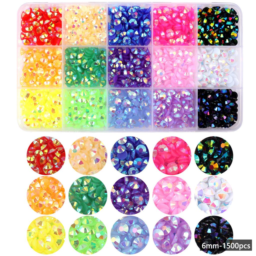 15-Kleur Hars Platte Bodem Boor, Kleur Ab Boor, Gemengde Kleur Acryl Boor, Handgemaakte Diy Sticker Boor, Grote Transparante Diamant Sieraden Set.