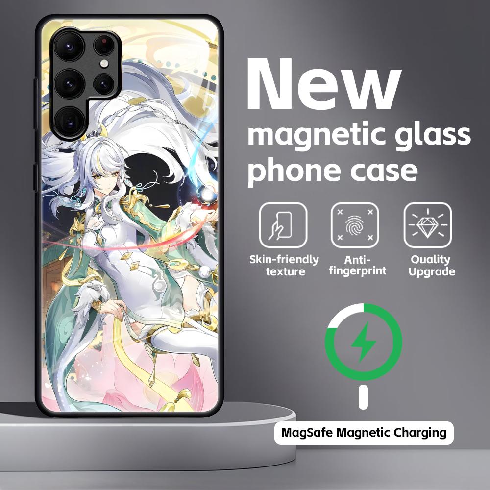 

genshin impact Zibai Phone Case For Samsung S26 S25 S24 S23 S22 S21 Plus Ultra Note20 Glass Magnetic Case Galaxy S21 5G