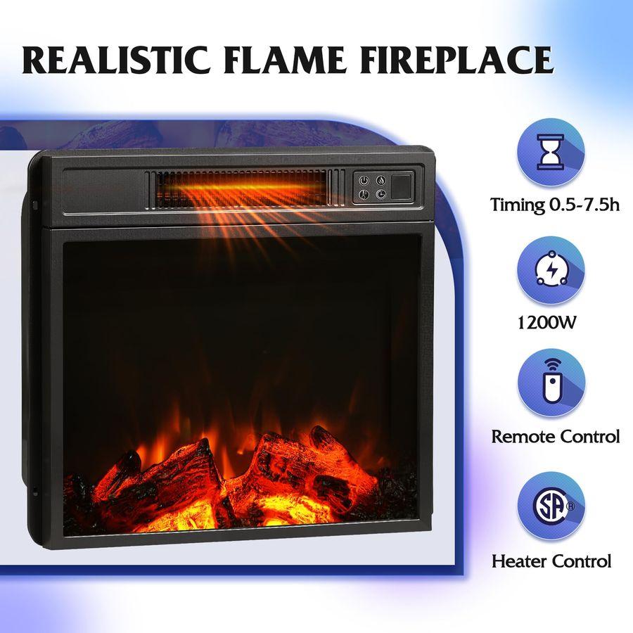 58 Inches Fireplace TV Stand with LED Lights, Modern Entertainment Center with 18 Electric Fireplace Amp Adjustable Glass Shelve