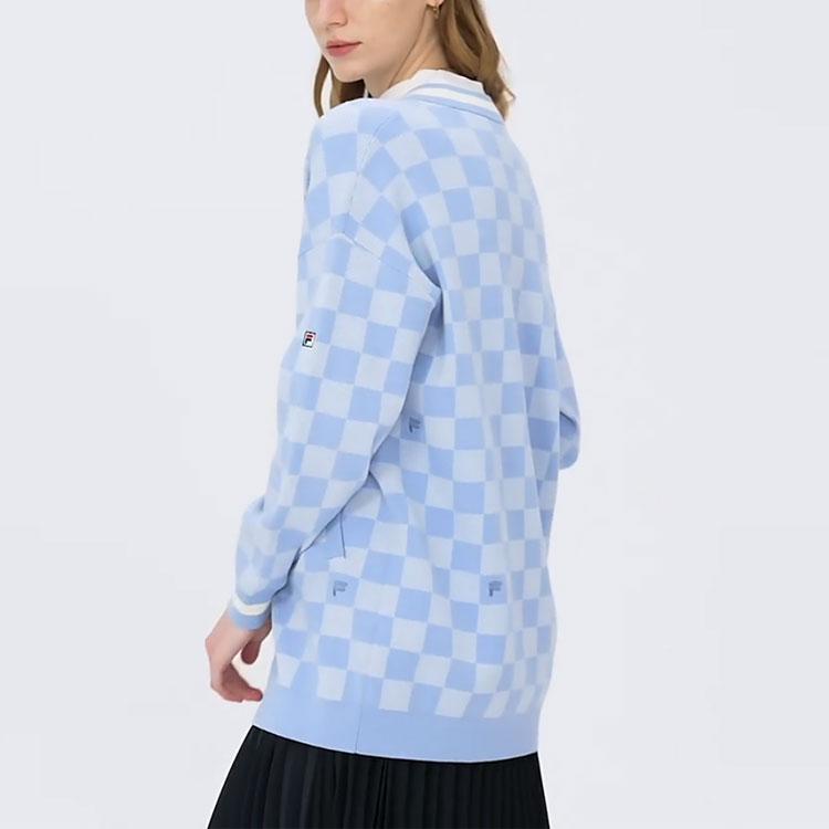 Fila Top Sportivo a Maglia a Scacchi Jacquard con Logo Donna top Blu Nuvola F11W211407FLB