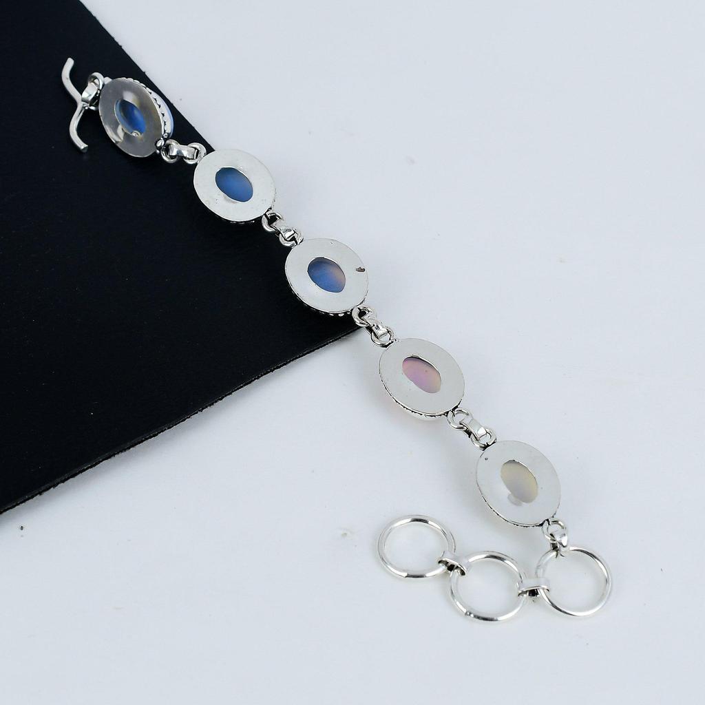 Dainty Milky Opal Gemstone Handmade 925 Sterling Silver Bracelet, Milky Opal Bracelet For Wife , Unisex Bracelet Gift For Her