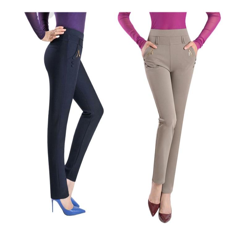 Elastic Straight Highwaisted Womens Plussize Pants Thick Casual Pants