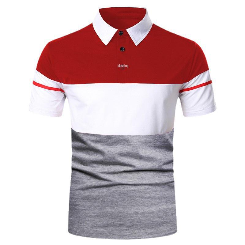 2026 Spring Men's Colorblock Polo Shirt - Casual Urban Short Sleeve Polyester Tee