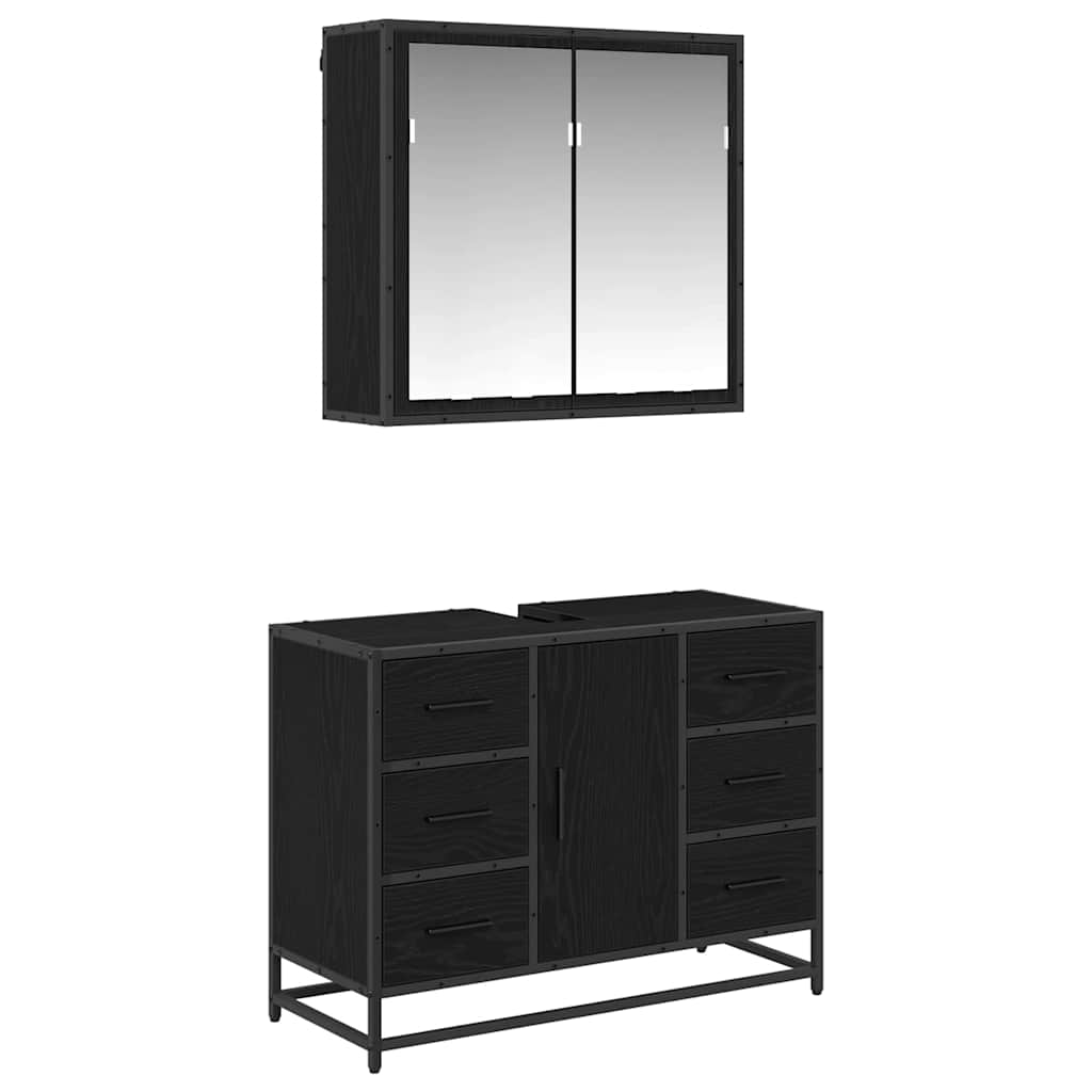 Bathroom Furniture Set 2 Pcs Black Oak Effect Wood Based Material