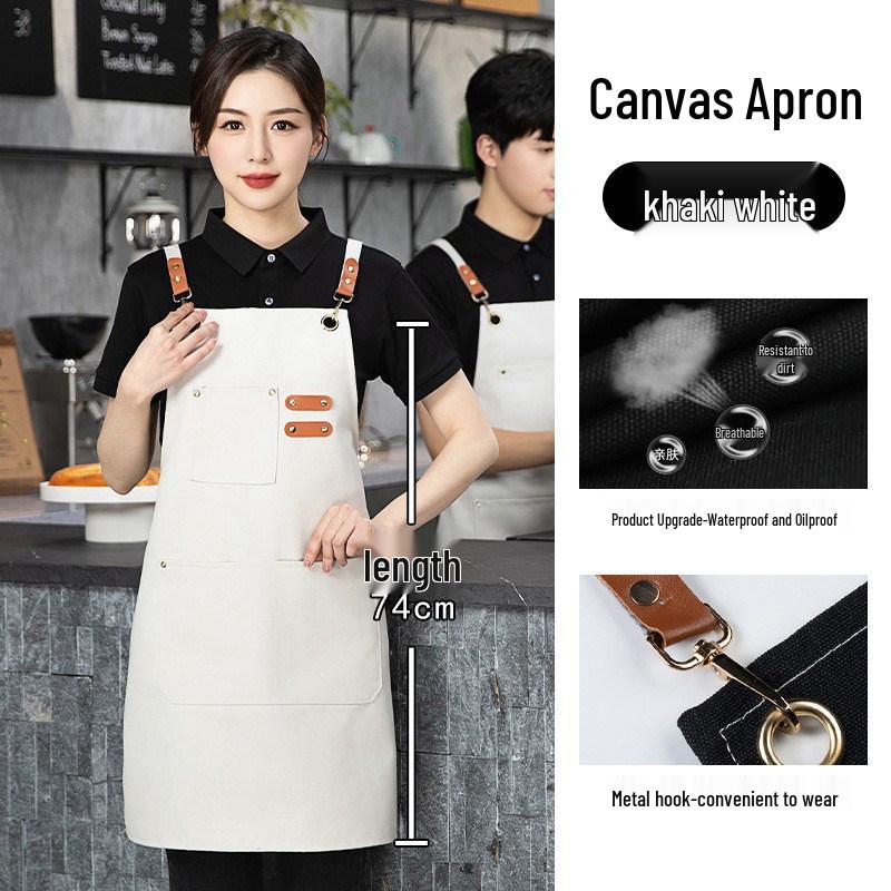 Waterproof Canvas Waist Apron with Logo Printing for Cafes and Restaurants