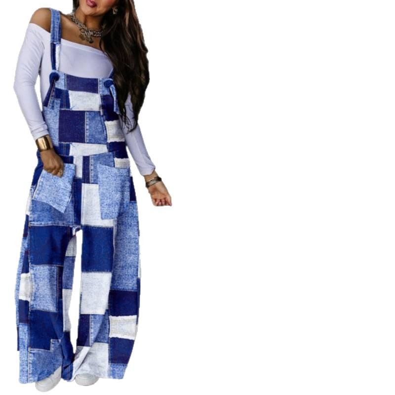 Printed Waist Strap Jumpsuit Trousers Women