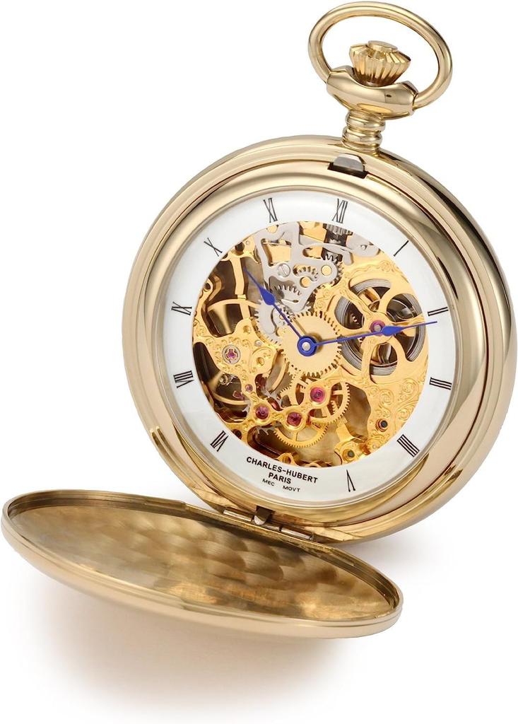 Charles Hubert Men's Pocket Watch, Mechanical Hand-Wound Skeleton, 3904-G