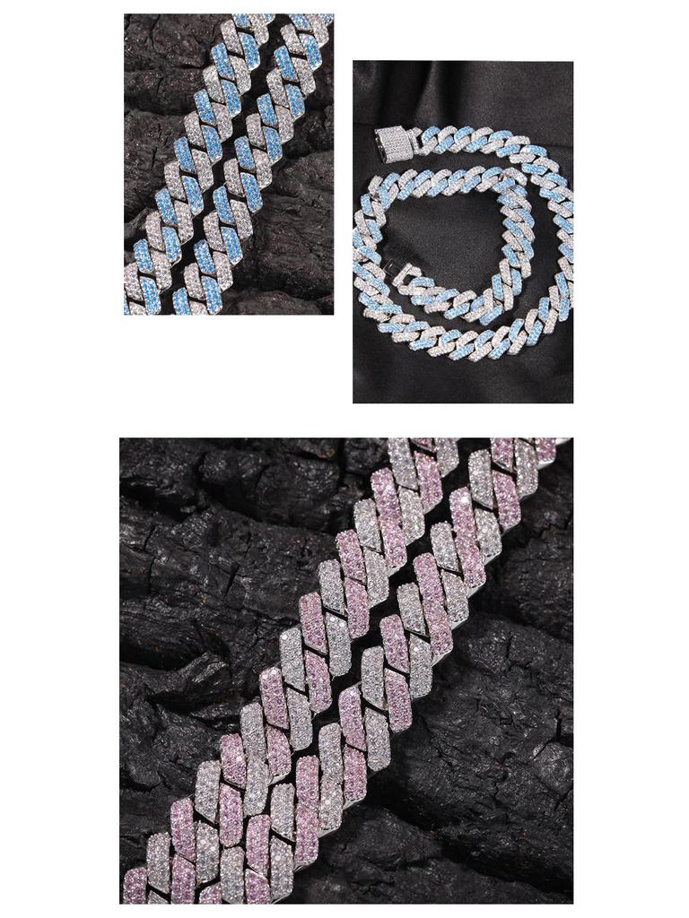 Vergoldete kubanische Halskette für Herren: 13mm Stangenförmig, Zirkonia Inlay, Europäischer & Amerikanischer Hip-Hop Stil