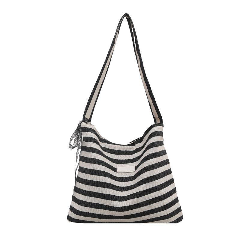 New Striped Cloth Bag Lazy Literary Style Tote Bag Student Large Capacity Casual Shoulder Armpit Bag