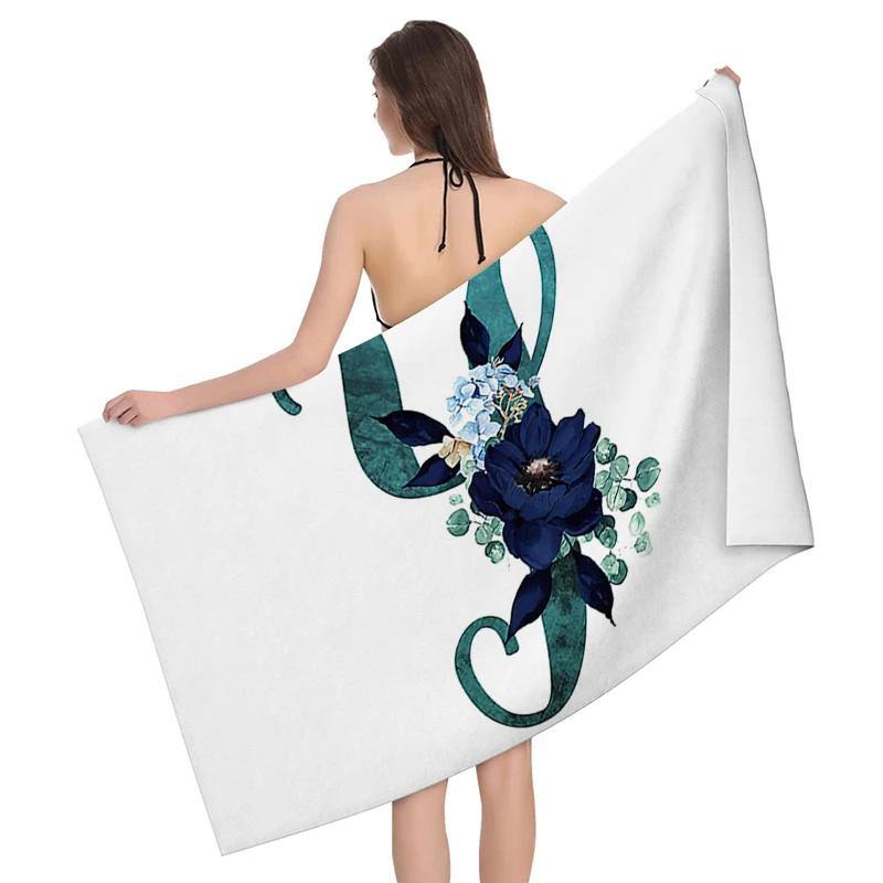 1pz Ghirlanda di fiori con motivo a lettere Telo da spiaggia, Coperta da spiaggia in microfibra ultra-fine, Asciugamano da bagno altamente assorbente, Adatto