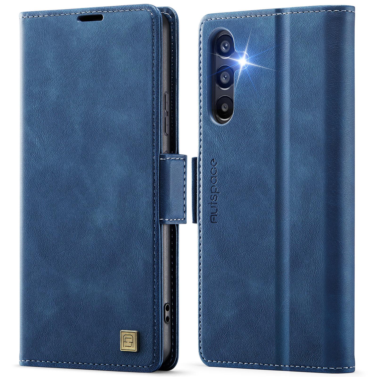 

Для Samsung Galaxy A54 5G Чехол AUTSPACE A11 Блокировка RFID Ретро Кожаный Чехол-кошелек для мобильного телефона Blue