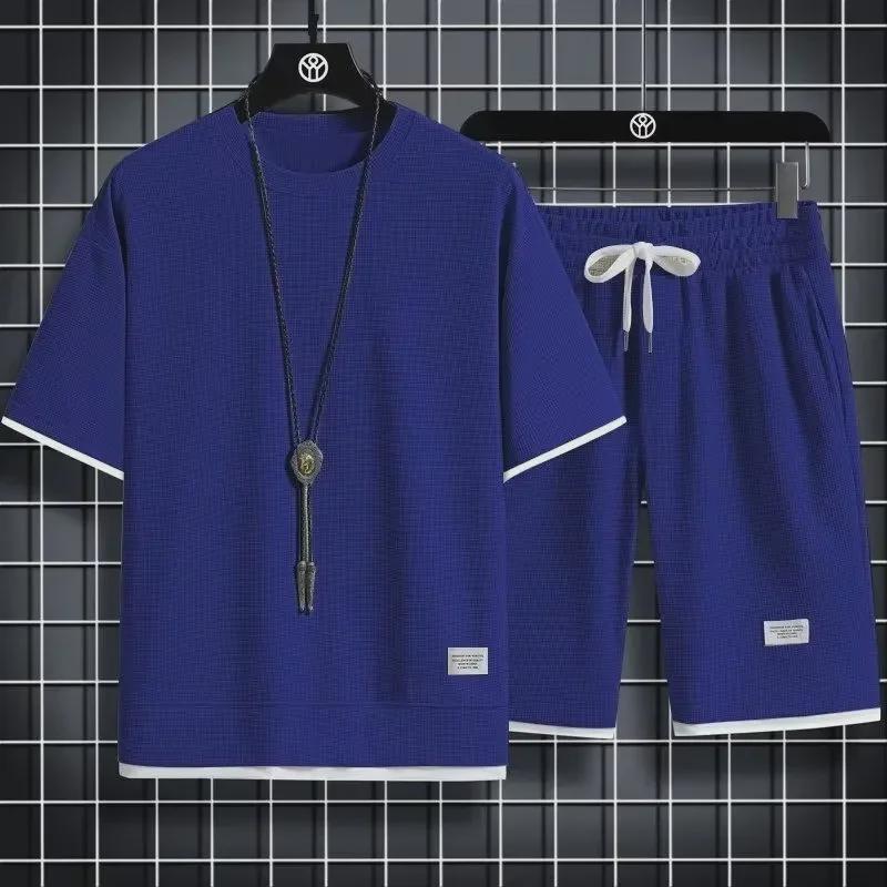 Ice Silk Waffle Sports Set: Loose Half-Sleeve T-Shirt & Half-Pants for Summer Leisure