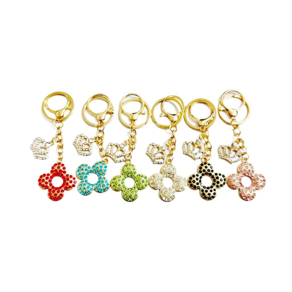 Korean Rhinestone Crown & Flower Keychain – Exquisite Pendant for Bags & Cars