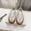 Unisex Thick Sole Casual Sneakers With Sulfurized Rubber Round Toe Leather Upper Breathable Comfortable Daily Wear