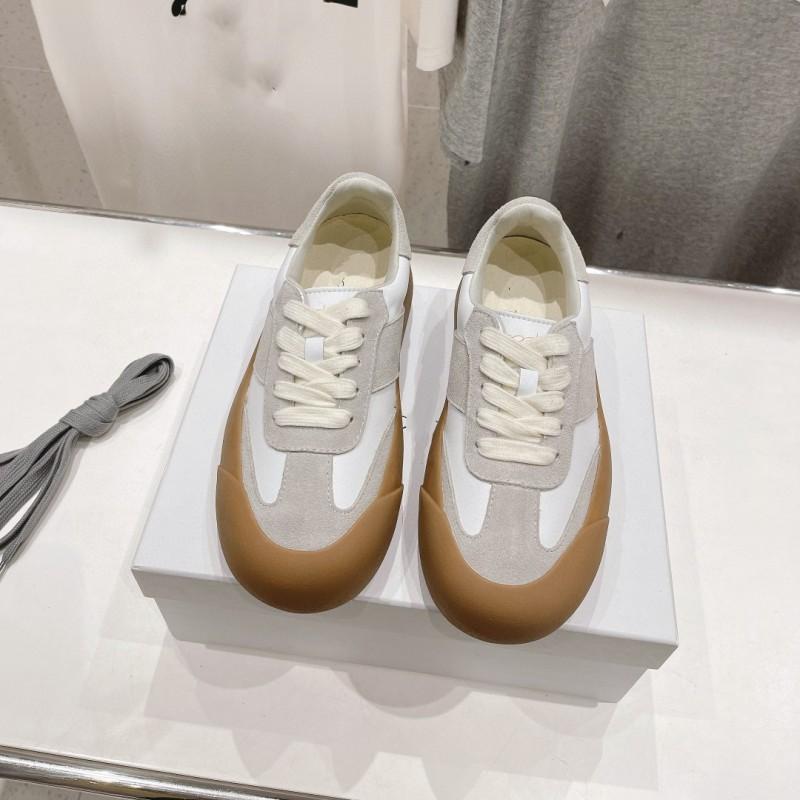 Unisex Thick Sole Casual Sneakers With Sulfurized Rubber Round Toe Leather Upper Breathable Comfortable Daily Wear