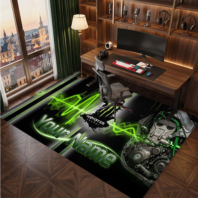 Monster Energy Personalized Crystal Velvet Carpet, Customized Name Text Soft Anti‑Slip Rug for Living Room Bedroom