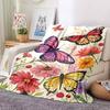 1pc Butterflies Flowers Lightweight Flannel Blanket, Comfortable and Warm Blanket, for Office and Camping Sofa Bed, Livingroom142