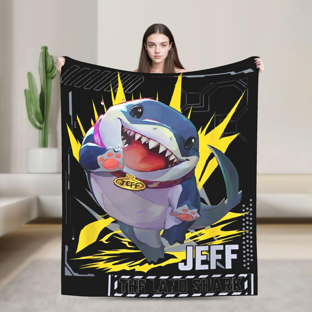 Cute Jeff The Landshark Flannel Blankets Shark Funny Throw Blanket for Home 200x150cm Plush Thin Quilt