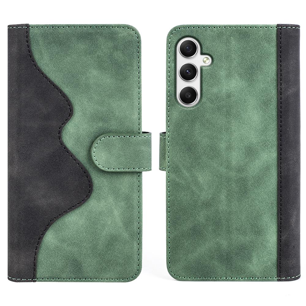 

For Samsung Galaxy A35 5G PU Leather Case Color Splicing Shockproof Card Slots Phone Cover Green