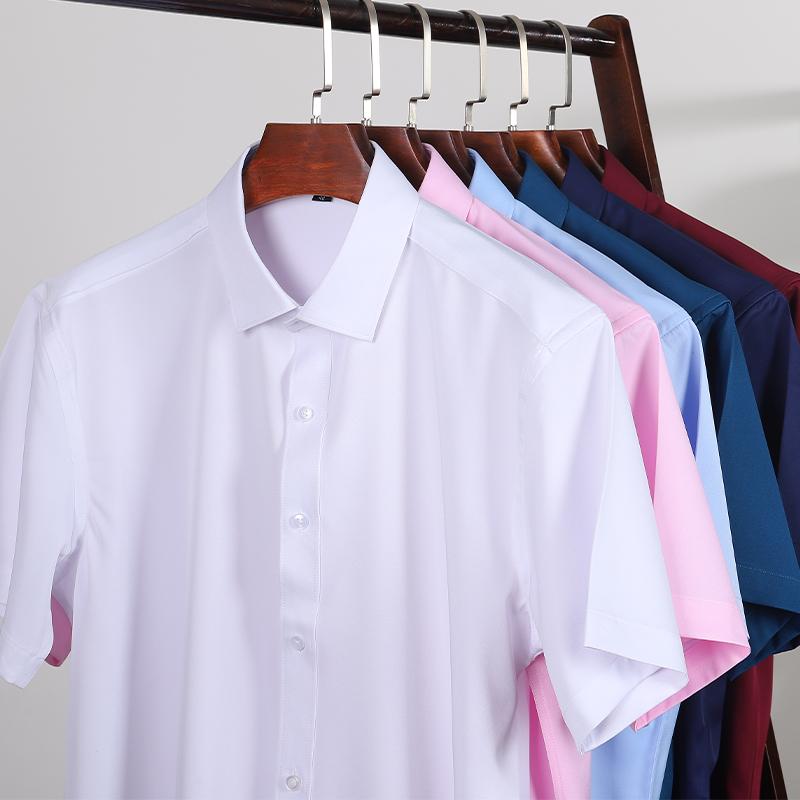 Men's new short sleeve shirt bamboo fiber casual non-ironing spring and summer shirt top high quality slim dress