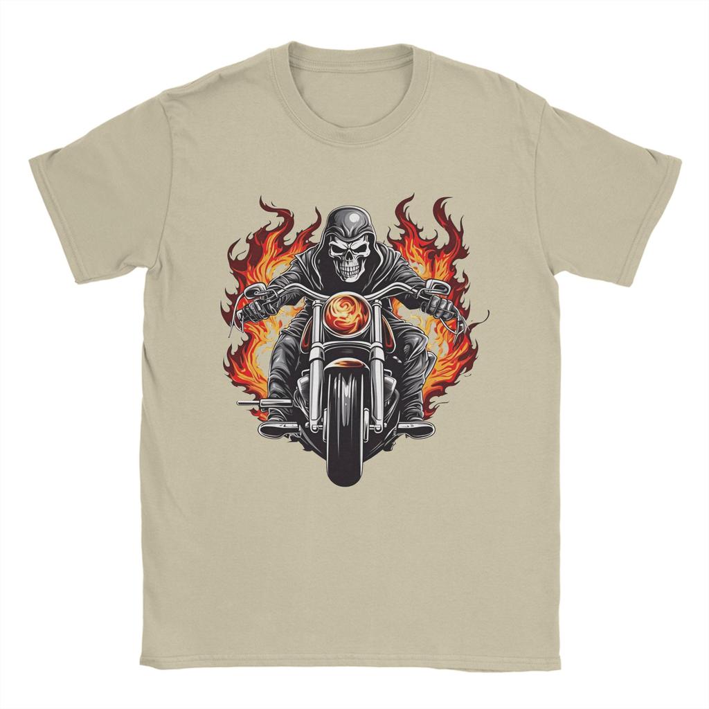 Skull Biker TShirt Unisex Casual Cotton Tees Round Neck Short Sleeve T Shirts New Arrival Clothing
