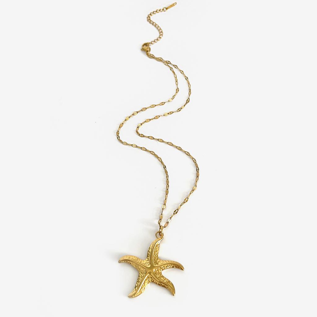 Elegant Fashion White Enamel Turtle Conch 18K Gold Plated Big Starfish Pendant Necklace for Women Party Daily Jewelry