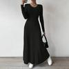 Women's Fall Sweater Dress Long Sleeve V Neck Ribbed Knit Maxi Dress Tunic Winter A Line Long Swing Dress