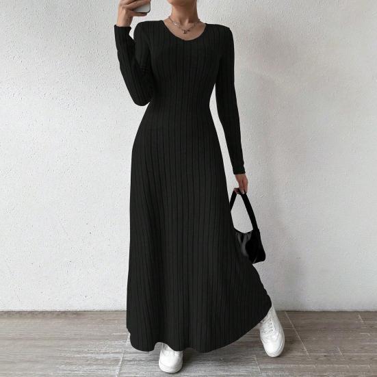 Women's Fall Sweater Dress Long Sleeve V Neck Ribbed Knit Maxi Dress Tunic Winter A Line Long Swing Dress