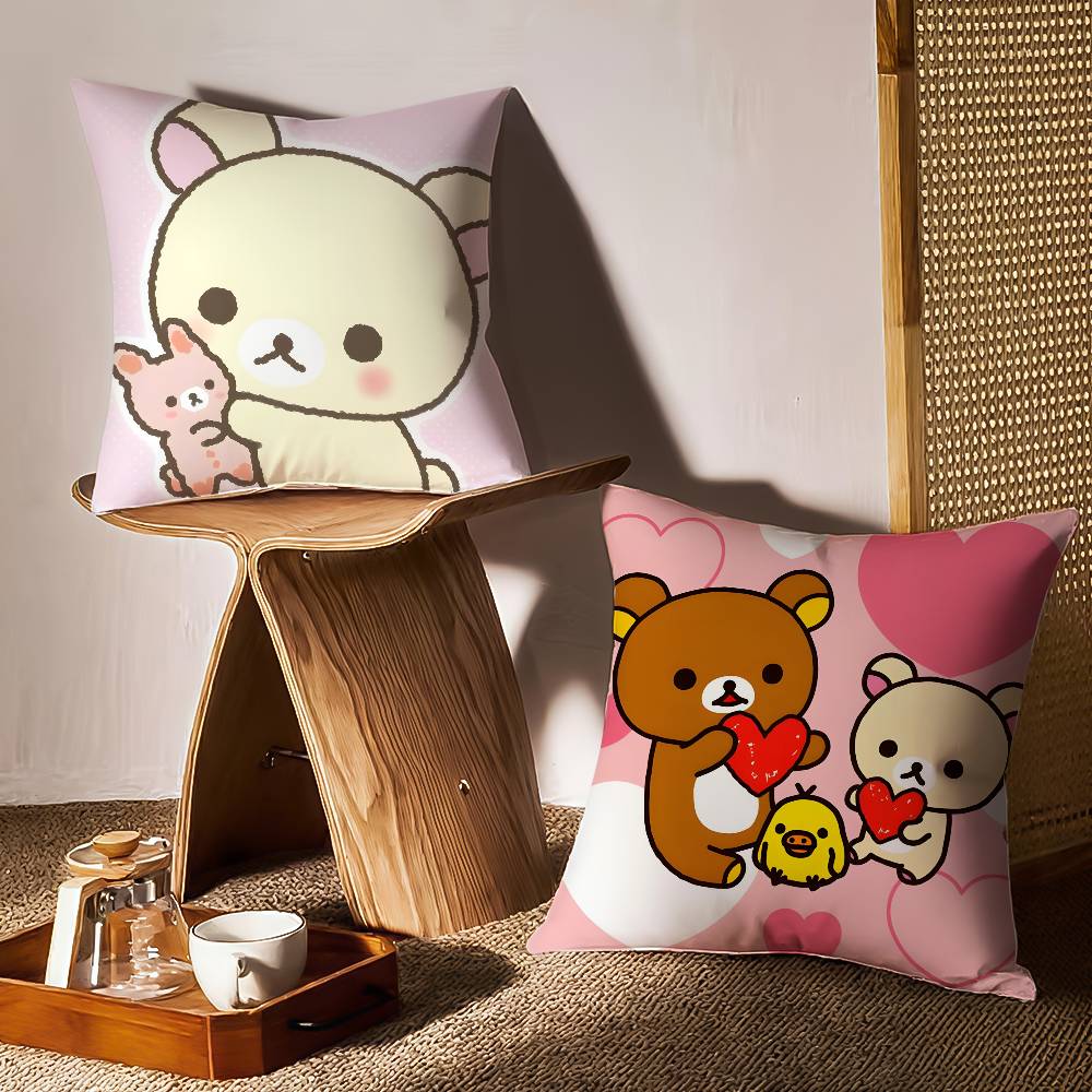 Cute R-Rilakkumas-MT Warmth Companionship Pillow Case Printing Pillowcase Living Room Sofa Cushion Cover Bedroom Room Decor
