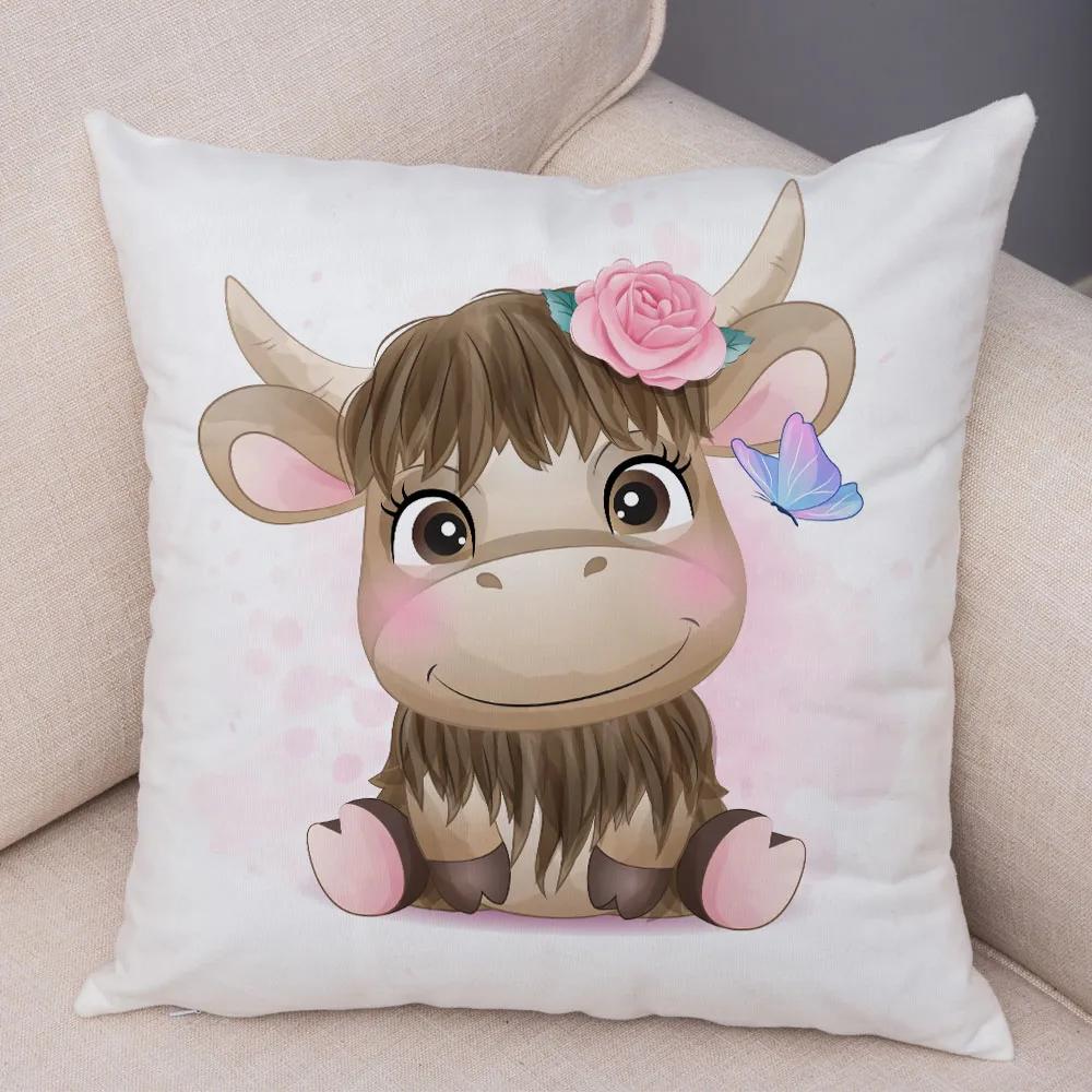 45x45cm Cute Giraffe Lion Cow Pillowcase Decorative Cartoon Animal Print Cushion Cover Children's Room Sofa Home