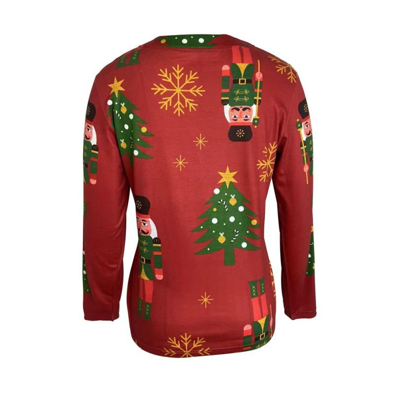 Women's Christmas Tree Printed V-neck Long Sleeved Sweatshirt Xmas Top