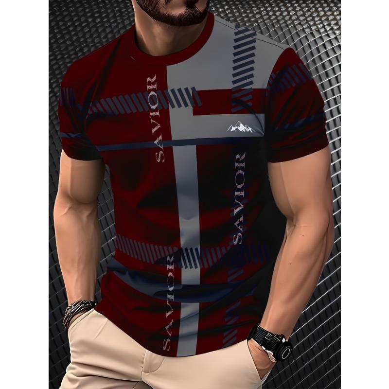 Men's 3D Digital Printed Short Sleeved T-shirt, Seasonal Trend Breathable Round Neck Top