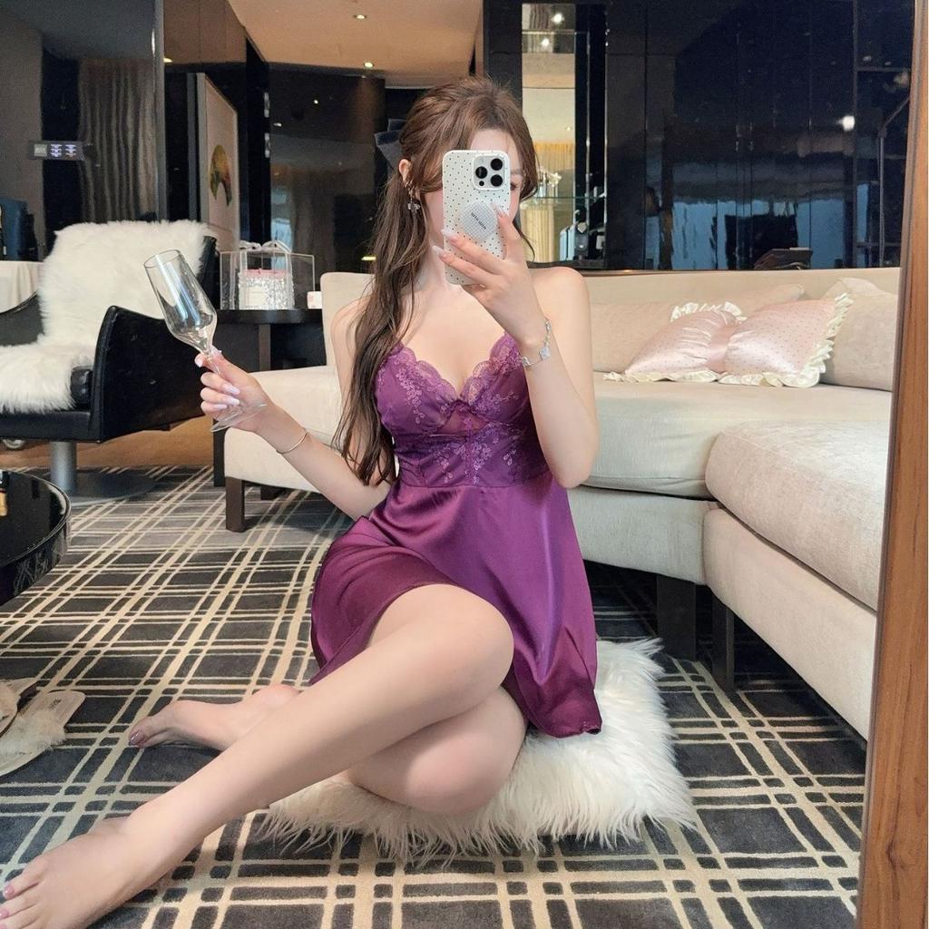 Sexy pajamas women's ice silk summer thin pure desire style beautiful back suspender nightdress new silk loungewear