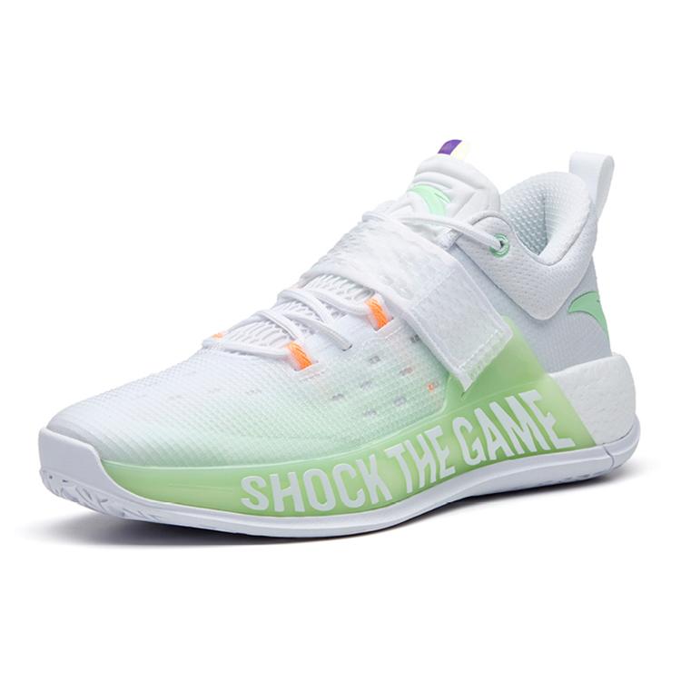 New Anta Hengsao4 Cushioning Anti Slip Wear Resistant Breathable Lightweight Rebound Low Top Basketball Shoes White Green 112231608-1