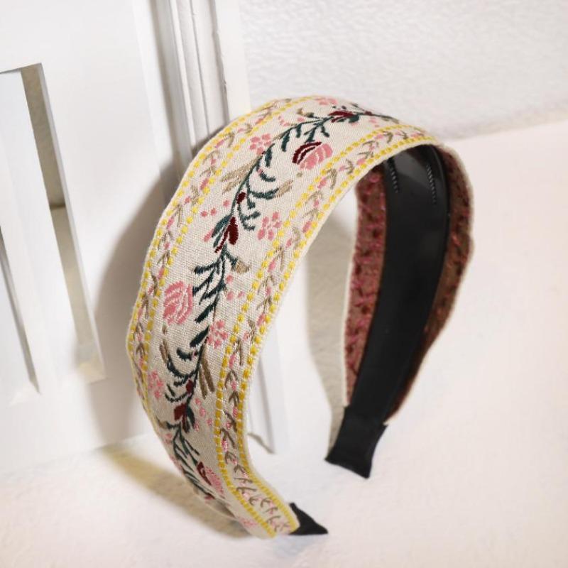 New Bohemian Style Embroidery Headbands Ethnic Wide-brimmed Hair Hoop Leaf Flower Pattern Hair Accessories Headwear for Girls